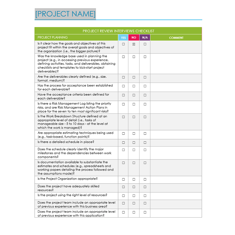 Project Checklist Project Management Templates